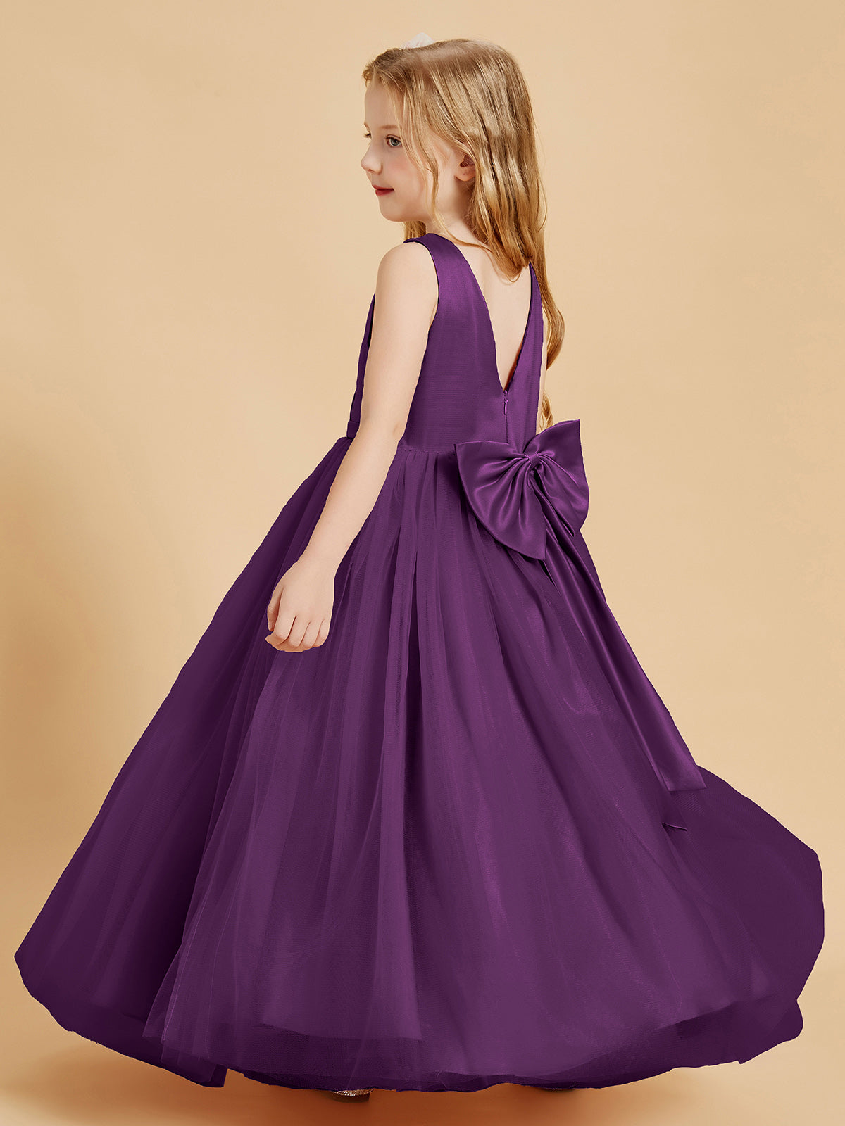 Tulle Junior Bridesmaid Dresses Satin Top Grape